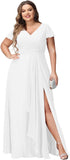 Vestidos de dama de honor de talla grande con mangas con volantes y bolsillos, vestido formal largo con escote en V y abertura. 
