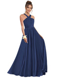 Halter Bridesmaid Dresses for Wedding Chiffon A Line Pleated Long Formal Prom Dress with Belt