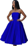 Tea Length Satin Cocktail Party Dresses for Women, Strapless Formal Evening Prom Gown Homecoming Graduation Dresses