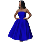 Tea Length Satin Cocktail Party Dresses for Women, Strapless Formal Evening Prom Gown Homecoming Graduation Dresses