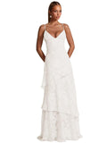Spaghetti Strap Floral Bridesmaid Dresses for Women Tiered Ruffle A-Line Long Formal Prom Dress