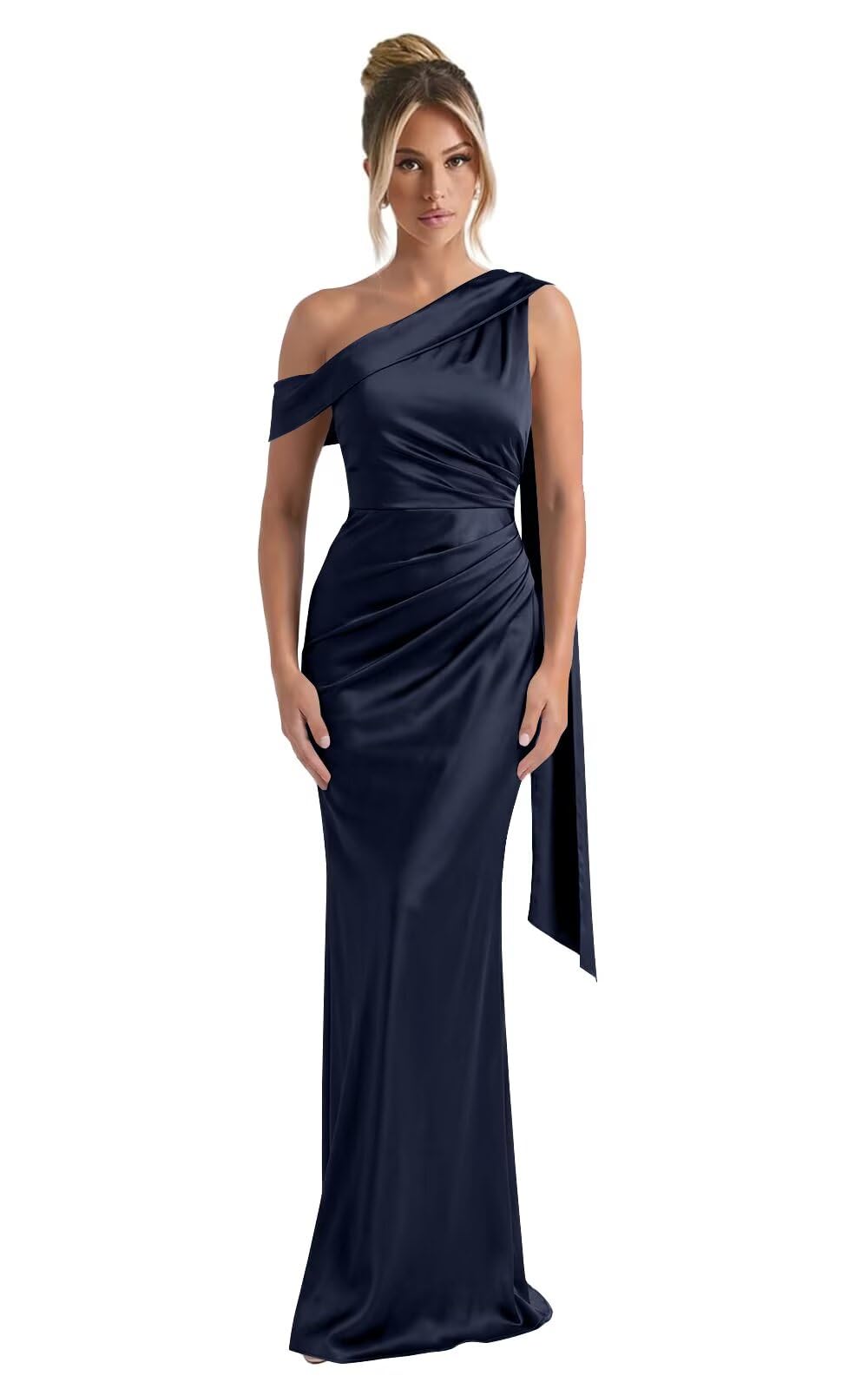 Kingbridal One Shoulder Bridesmaid Dresses for Women Mermaid Satin Formal Evening Maxi Dress