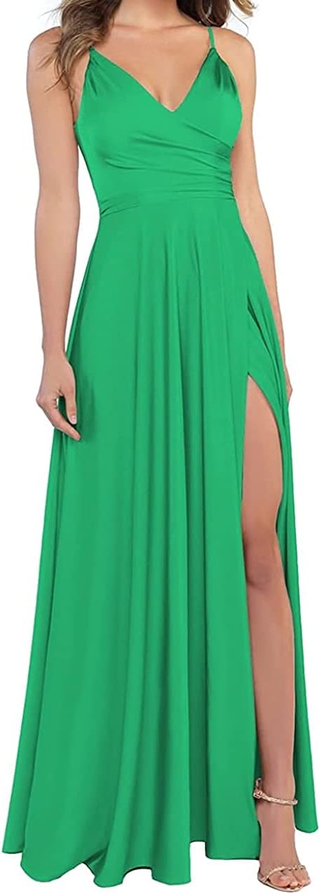 Lange Brautjungfernkleider für Frauen, formelle Satin-Spaghettiträger, Abschlussball- und Abendkleider 