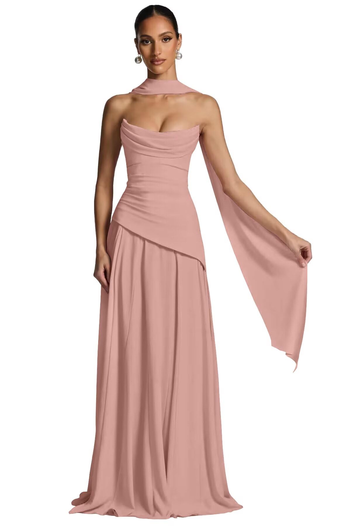 Kingbridal Strapless Bridesmaid Dresses with Scarf 2026 Long A-line Prom Formal Dress
