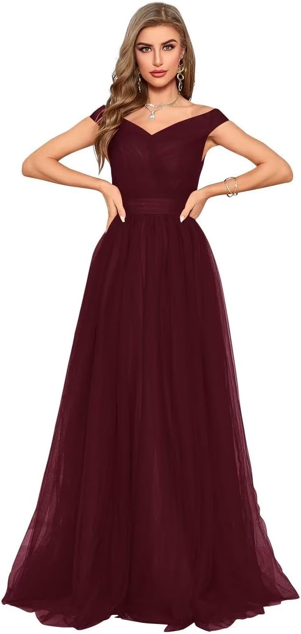 Schulterfreies Ballkleid, langes Ballkleid für Damen, A-Linie, Herzausschnitt, mehrlagiges Tüllkleid für Hochzeit, Abendparty 