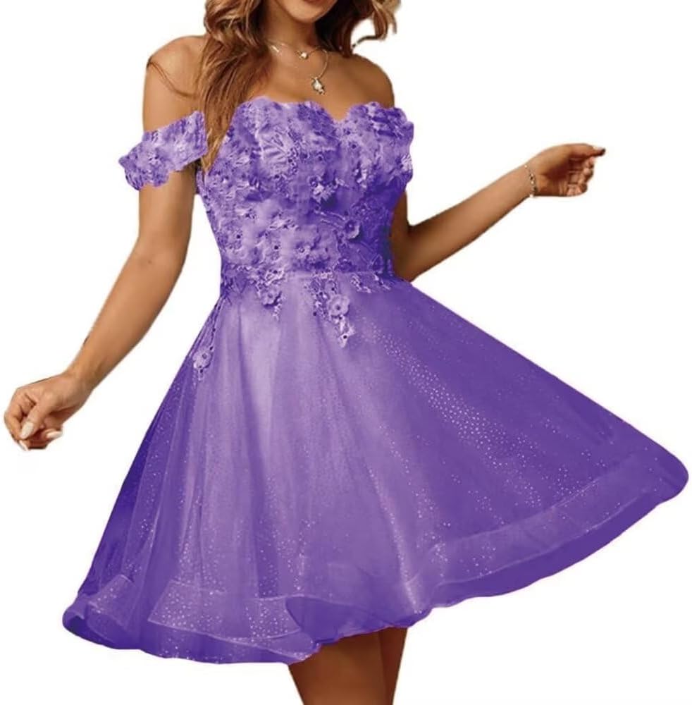 Sparkly Tulle Homecoming Dresses for Teens 2027 3D Flowers Cocktail Gowns Off Shoulder Short Prom Dresses