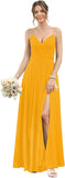 Vestidos de dama de honor largos con tirantes finos y bolsillos, plisados, formales, de noche, con abertura 