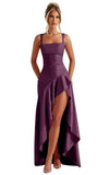 Mermaid Satin Bridesmaid Dresses for Women 2027 Long Ruffles High Low Prom Formal Evening Party Dress with Slit