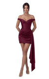 Satin Homecoming Dresses for Teens 2026 Off Shoulder Short Prom Dress Tight Pleated Cocktail Party Gowns