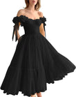 Dotted Tulle Off Shoulder Prom Dress for Women Sweetheart Midi Puffy Formal Party Gowns