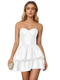 Jacquard Satin Homecoming Dresses 2026 Tiered Layed Aline Strapless Formal Cocktail Party Gown