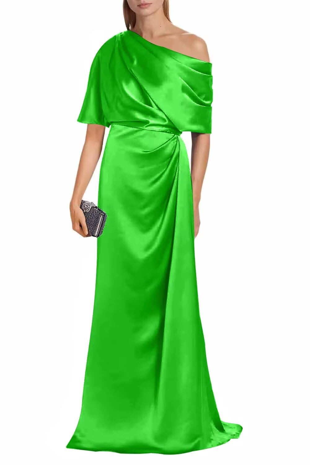 Satin Mother of The Bride Dresses for Wedding One Shoulder Formal Dress with Sleeves Mermaid Evening Party Gowns