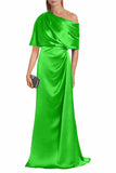Satin Mother of The Bride Dresses for Wedding One Shoulder Formal Dress with Sleeves Mermaid Evening Party Gowns