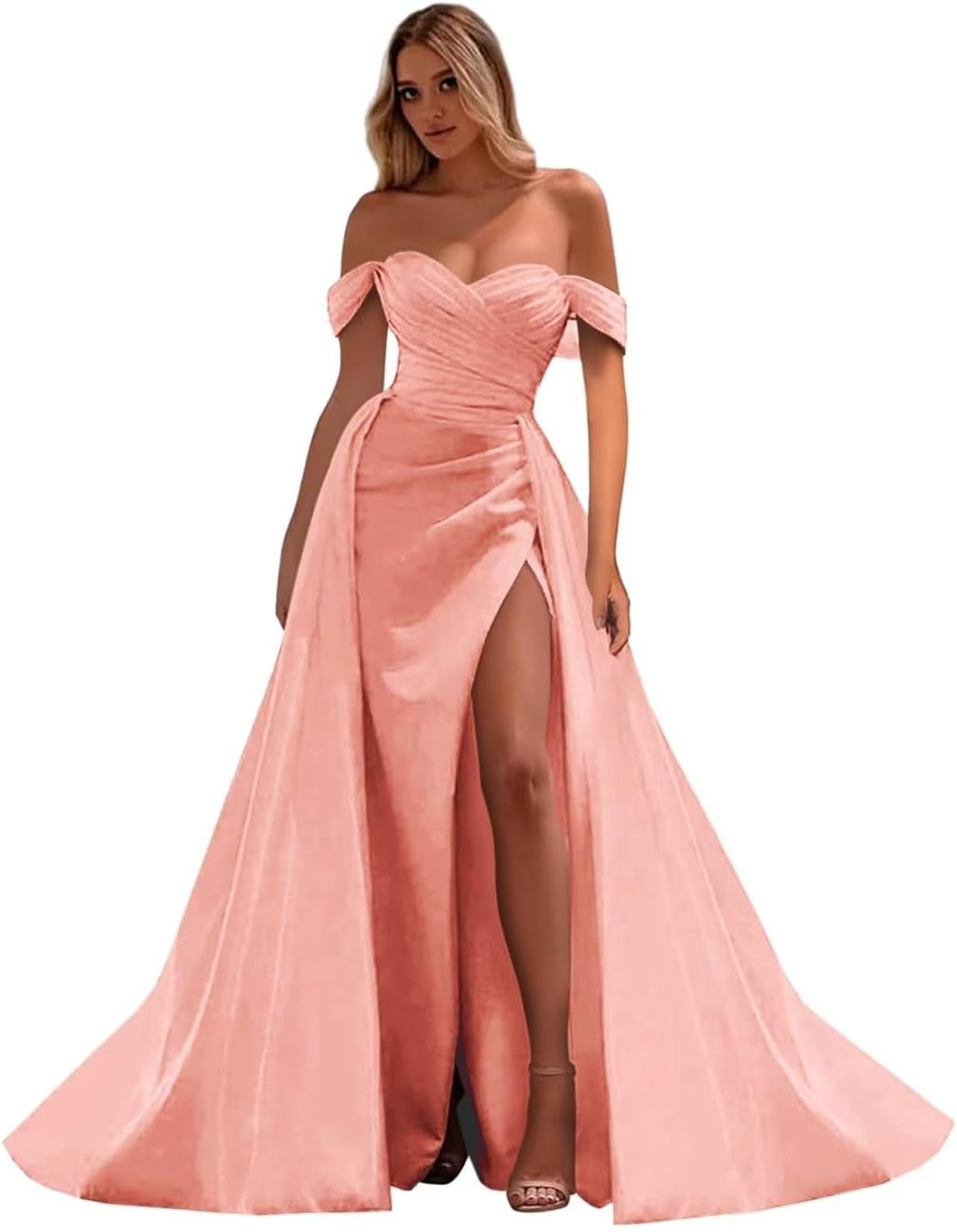 Vestidos de fiesta de satén con hombros descubiertos, corte sirena, fruncido, de noche formal, para mujer 