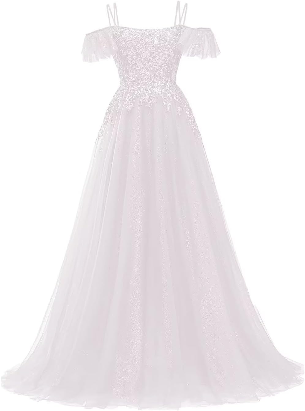 Off Shoulder Tulle Ball Gowns for Women Lace Appliques Beaded Prom Dress Sparkly Long A-line Evening Gowns