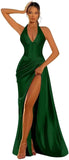 Halter Satin Prom Dresses for Women 2027 Long Mermaid Corset Formal Dress Pleated Evening Party Gowns with Slit