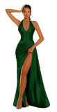 Halter Satin Prom Dresses for Women 2027 Long Mermaid Corset Formal Dress Pleated Evening Party Gowns with Slit