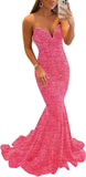 Women's Strapless Sequin Prom Dresses with Train Criss-Cross Mermaid Long Formal Evening Gowns