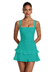 Spaghetti Straps Satin Homecoming Dresses for Teens 2026 Square Neck Tiered Ruffles Short Prom Dress