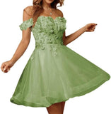 Sparkly Tulle Homecoming Dresses for Teens 2027 3D Flowers Cocktail Gowns Off Shoulder Short Prom Dresses