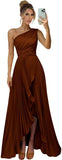 One Shoulder Bridesmaid Dresses for Women Satin Pleated Long A Line Formal Prom Evening Party Dress with Slit