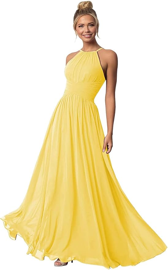 Women's Halter Bridesmaid Dresses Long Chiffon Formal Dresses Evening Party Dress 2026