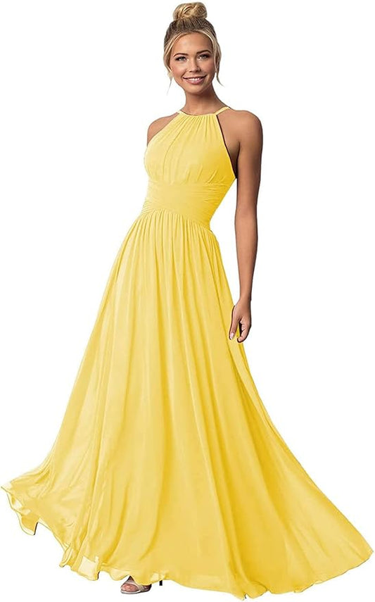 Women's Halter Bridesmaid Dresses Long Chiffon Formal Dresses Evening Party Dress 2026