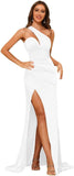 Women's One Shoulder Prom Dress 2025 Satin Long Ruched Mermaid Formal Dresses with Slit