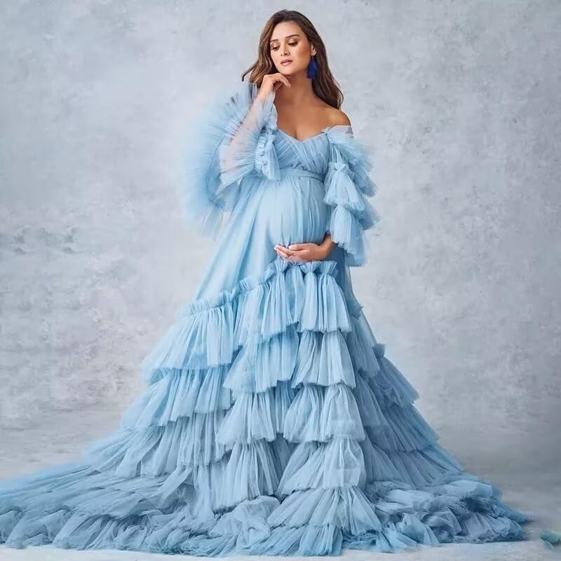 Puffy Tulle Robe Maternity Dress for Photoshoot Off Shoulder Bridal Lingerie Maternity Gowns for BabyShower