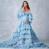 Puffy Tulle Robe Maternity Dress for Photoshoot Off Shoulder Bridal Lingerie Maternity Gowns for BabyShower