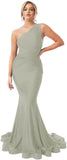 Womens One Shoulder Mermaid Bridesmaid Dresses for Wedding Long Tight Ruched Prom Dresses Evening Formal Gowns