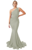 Womens One Shoulder Mermaid Bridesmaid Dresses for Wedding Long Tight Ruched Prom Dresses Evening Formal Gowns