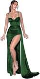 Spaghetti Straps Mermaid Prom Dresses Long Ball Gown 2025 Corset Sexy Slit Pleat Formal Evening Gowns
