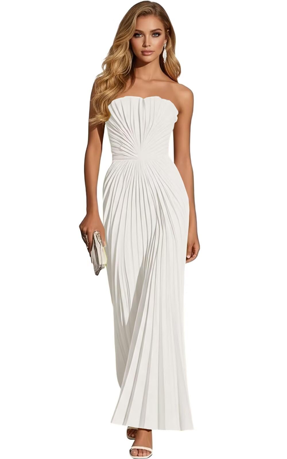 Women's Strapless Pleated Bridesmaid Dress Elegant Sweetheart Neck Formal Prom Gown for Wedding Guest