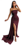 Women's Mermaid Prom Dresses Long with Slit 2025 Sequins Satin Spaghetti Straps Formal Evening Party Gown