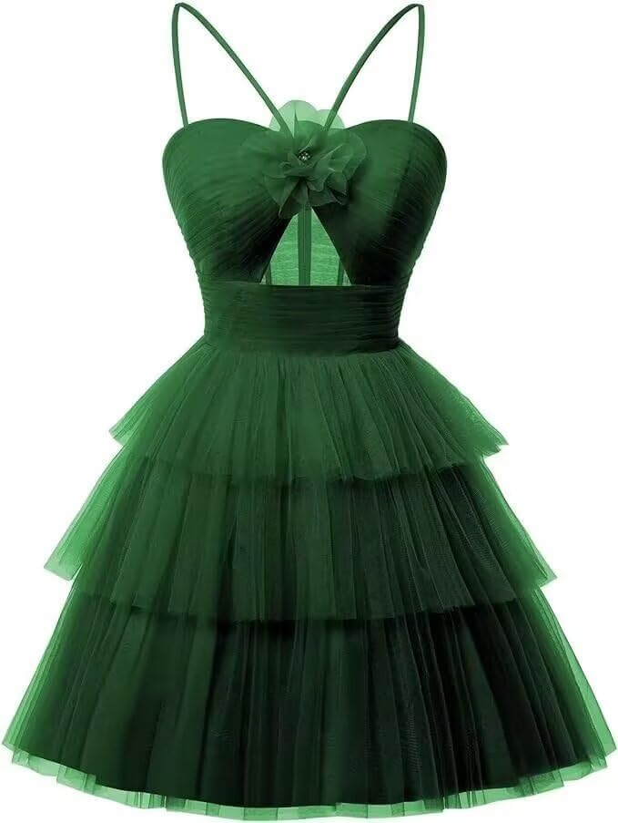 Tulle Homecoming Dresses 2027 Layered Spaghetti Straps Short Prom Dress A-Line Prom Cocktail Party Gown