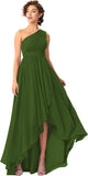 Women's One Shoulder Bridesmaid Dresses High Low Chiffon Formal Party Gowns with Pockets