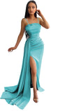 Women's Mermaid Prom Dresses Long with Slit 2025 Sequins Satin Spaghetti Straps Formal Evening Party Gown