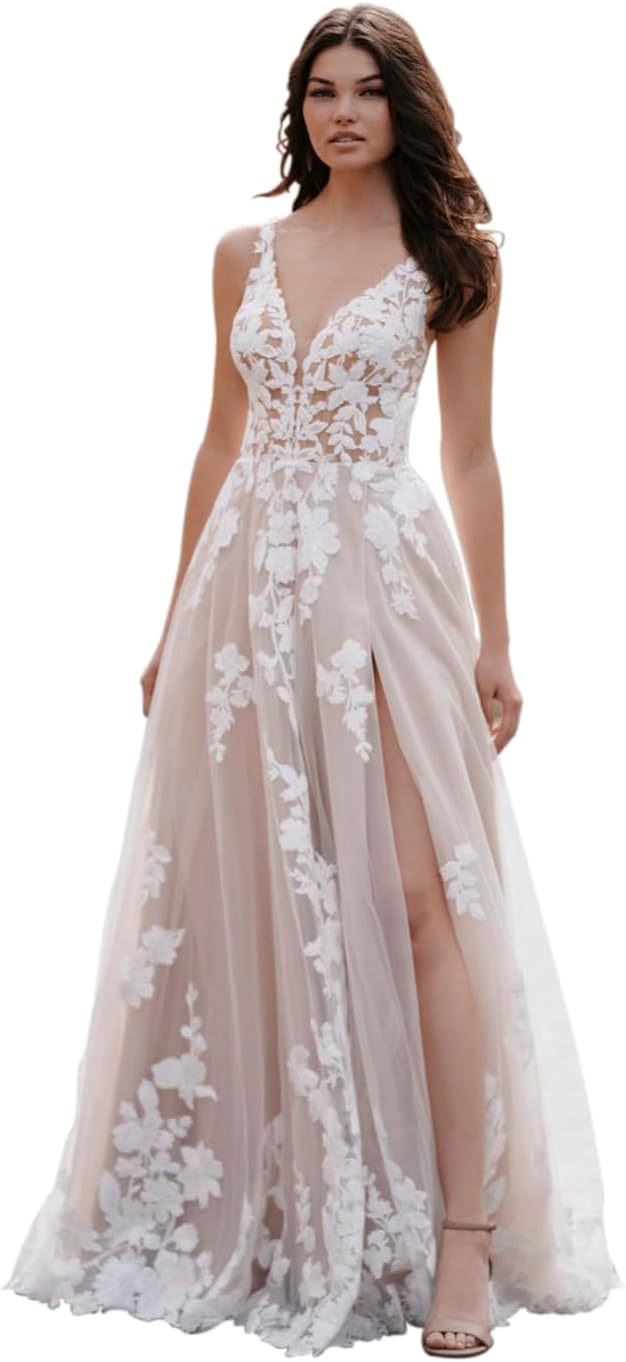 Damen Brautkleider für die Braut 2026 Sexy V-Ausschnitt Schlitz Spitze Brautkleider für die Braut 