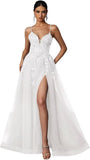 Tulle Prom Dresses 2027 Puffy Ball Gown for Women Formal V Neck Lace Appliques Evening Gown with Slit Long Homecoming Dress