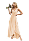 Women’s Long Bridesmaid Dresses Sleeveless V-Neck Formal Wedding Guest Chiffon Prom Gowns for Teens