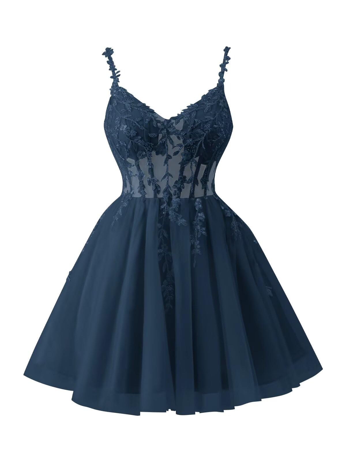 Tulle Lace Applique Homecoming Dresses for Teens Beaded Spaghetti Straps Mini Cocktail Party Prom Formal Dress