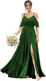 Women's Cold Shoulder Ruffle Sleeves Bridesmaid Dresses for Women 2025 Pleated Chiffon Formal Dresses with Slit
