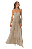 Flowy Chiffon Bridesmaid Prom Dress with Scarf Strapless Pleated Formal Evening Dresses