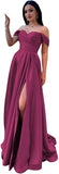 Schulterfreies Satin-Ballkleid, herzförmiger Ausschnitt, formelles Kleid, A-Linie, Abendkleid mit Schlitz 