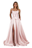 Satin Prom Dresses for Teens Long A-Line Cowl Neck Formal Evening Gown with Slit 2026 Maxi Ball Gowns