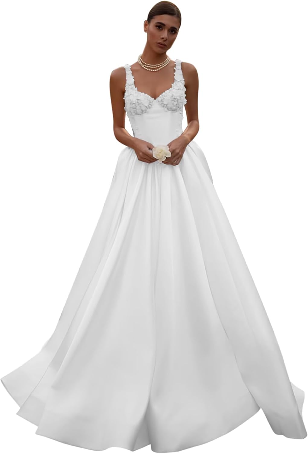 Spaghetti Straps Satin Wedding Dress for Bride 2027 A Line V Neck Bridal Gowns with Train
