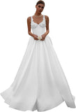 Spaghetti Straps Satin Wedding Dress for Bride 2027 A Line V Neck Bridal Gowns with Train
