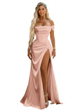 Off Shoulder Mermaid Prom Dresses with Slit 2027 Long Satin Pleated Formal Dress for Women Evening Party