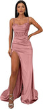 Ballkleider mit Wasserfallausschnitt, langen Spaghettiträgern, Illusion-Meerjungfrauen-Korsett, formelles Abendkleid mit Schlitz 